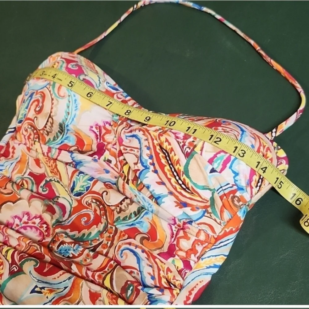 LAUREN RALPH LAUREN Sunrise Paisley Ruched Halter One-Piece Swimsyit Size 10